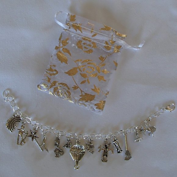 Wizard of Oz Theme Charm Bracelet SP Handcrafted + Free Organza Roses Gift Bag - Picture 2 of 16